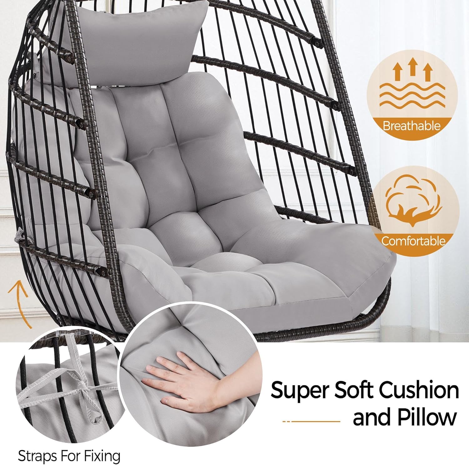 Rattan Egg Swing Chair Foldable Cushion Pillow Cover