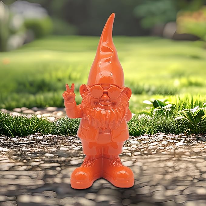 Peace Hand Gnome Statue Orange 20cm Indoor Outdoor Home Decor