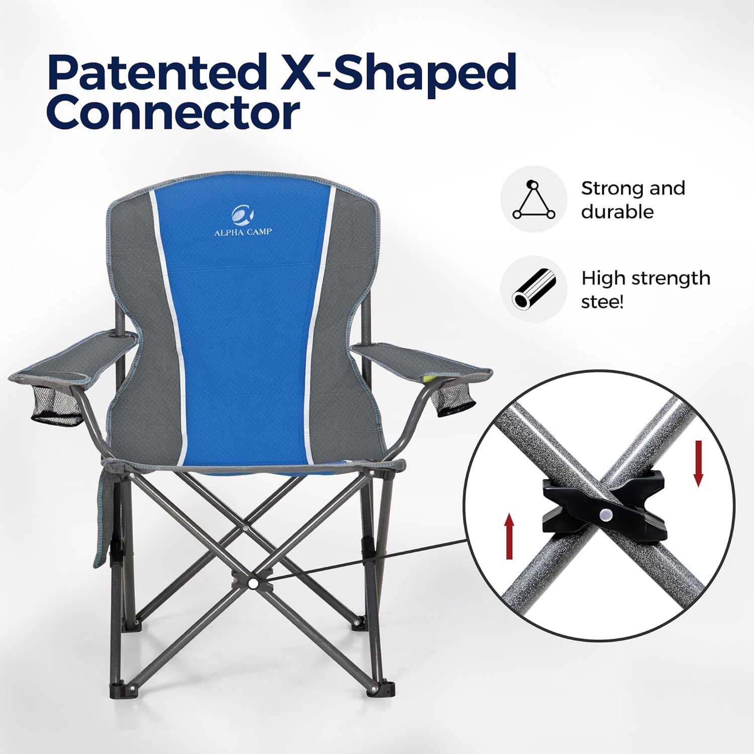Oversized Folding Camping Chair High Back 160KG Portable Blue