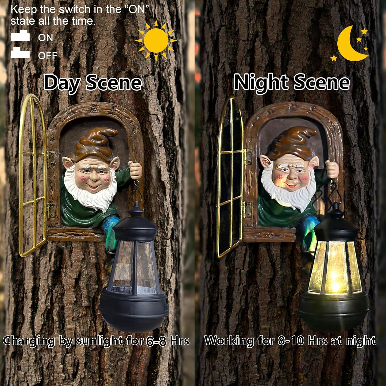 Solar Garden Gnome Tree Face Lantern Outdoor Wall Decor Yard Art