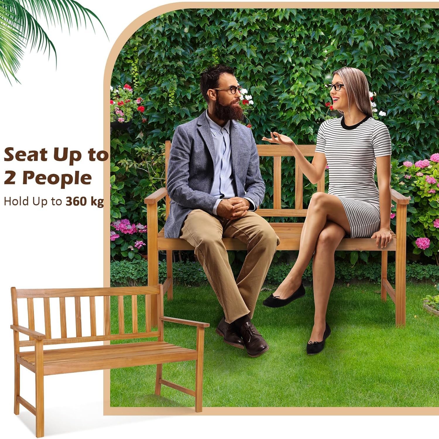 2 Seater Acacia Wood Garden Bench Heavy Duty Patio Loveseat Seat