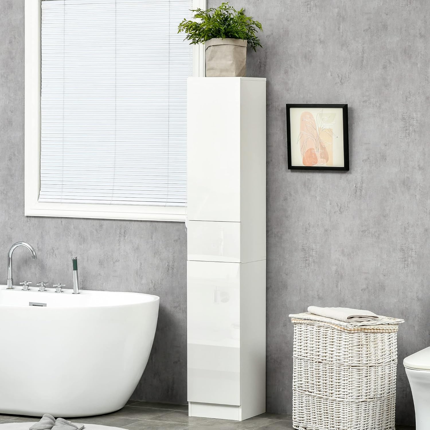 Tall Bathroom Storage Cabinet High Gloss White Drawer Shelves 170cm