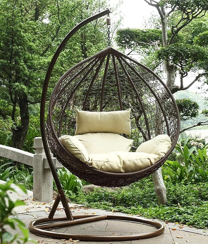 Brown Rattan Egg Swing Chair with Cushion Medium