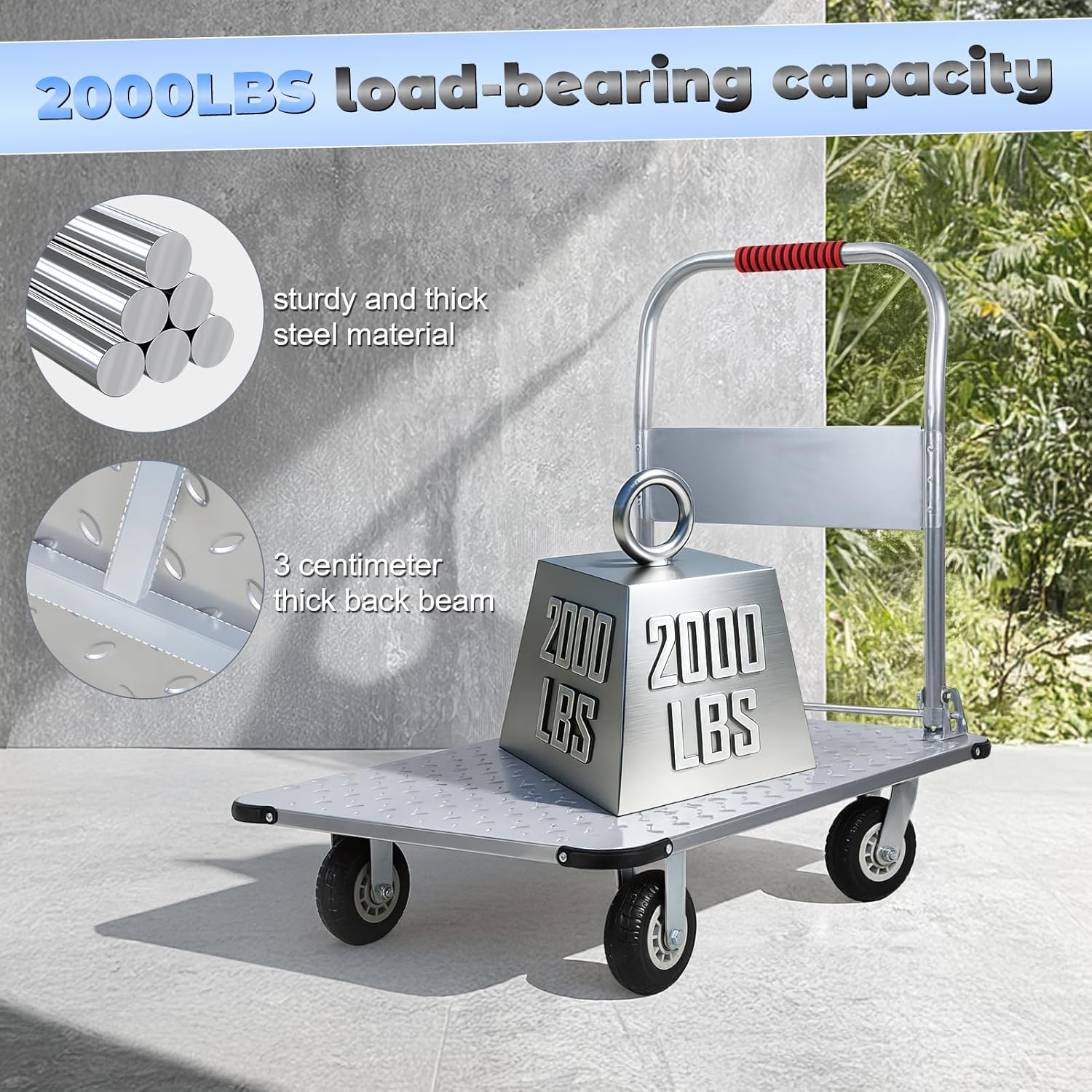 2000lbs Foldable Steel Platform Truck Flatbed Push Cart