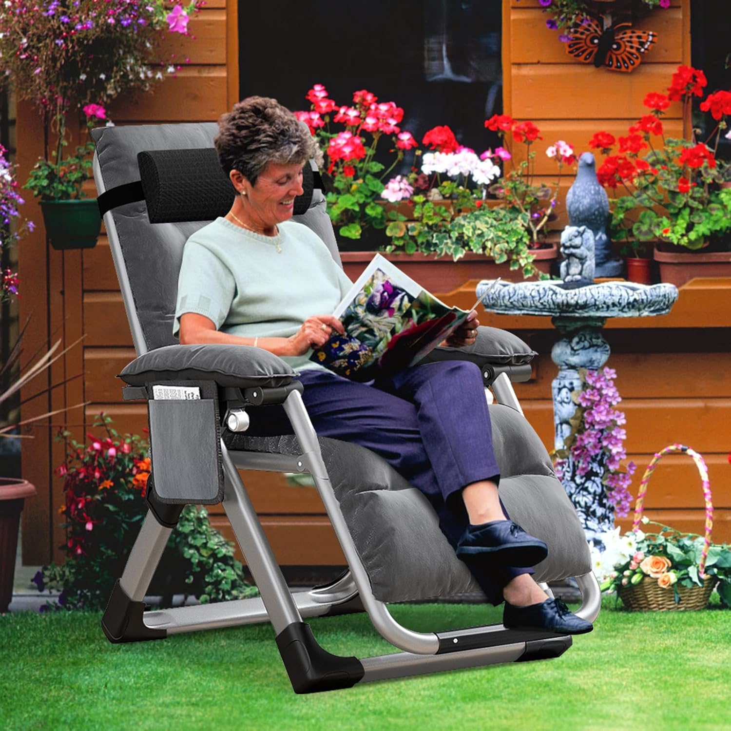 Zero Gravity Recliner Chair Grey with Side Table 200KG