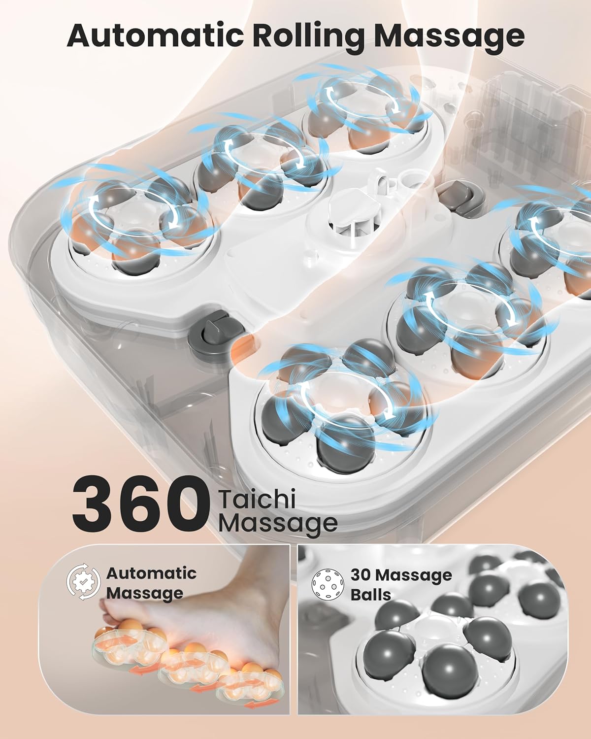 Foot Spa Massager Heat Waterfall Spray Rollers LED Timer Bath