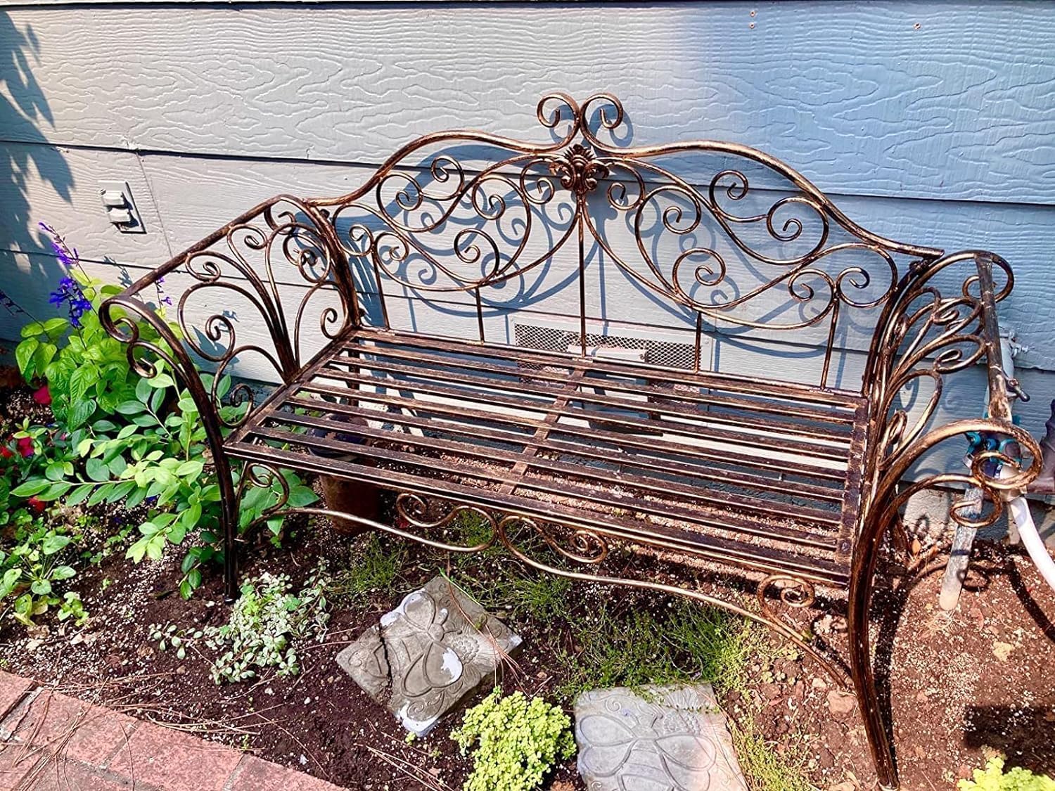 2 Seater Metal Garden Bench Decorative Cast Iron Patio Seat