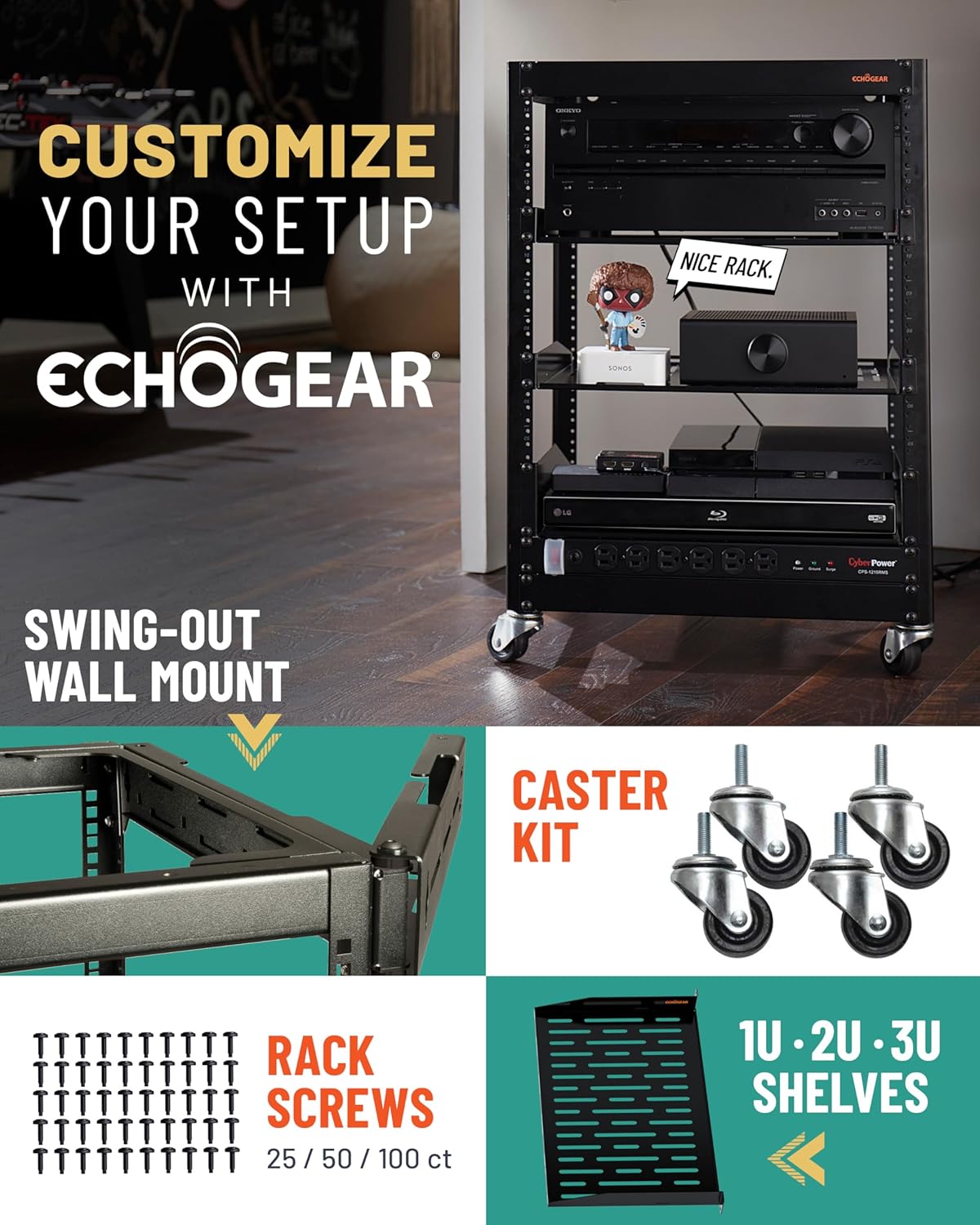 15U Open Frame AV Server Rack Wall Mount Black