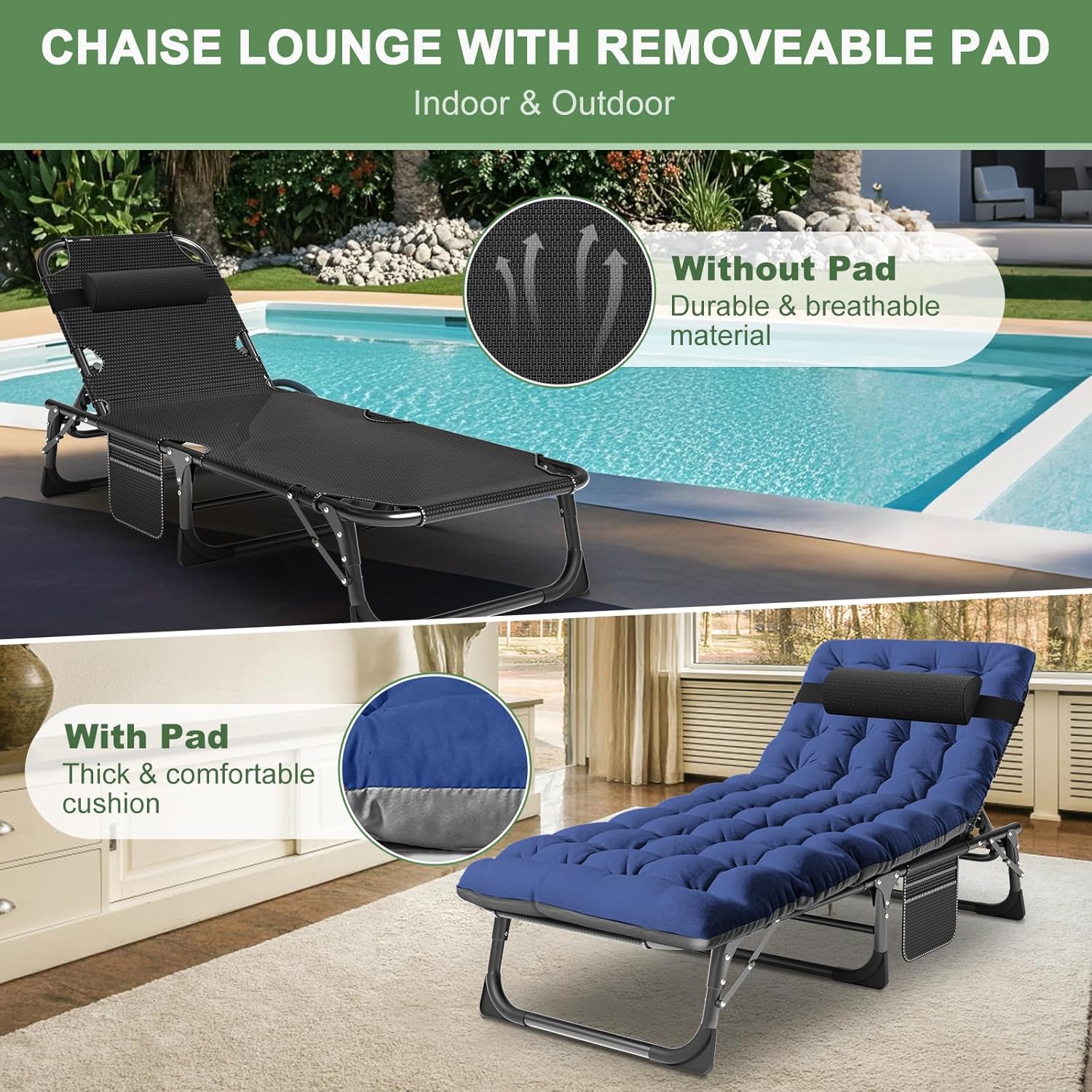 Heavy Duty Folding Lounger Bed Blue 200KG Recliner