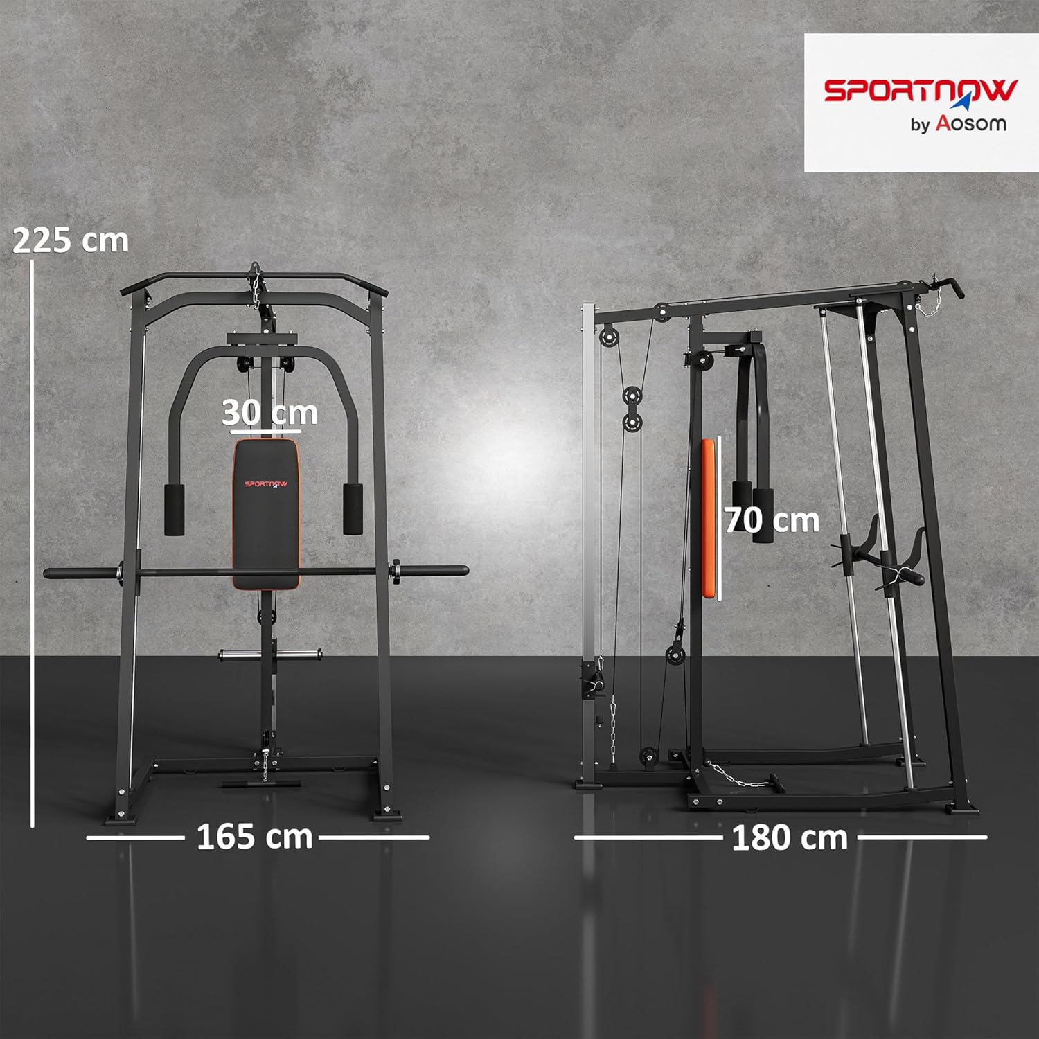 3 In 1 Smith Machine Power Cage Dual Cable Pulley Home Gym Rack