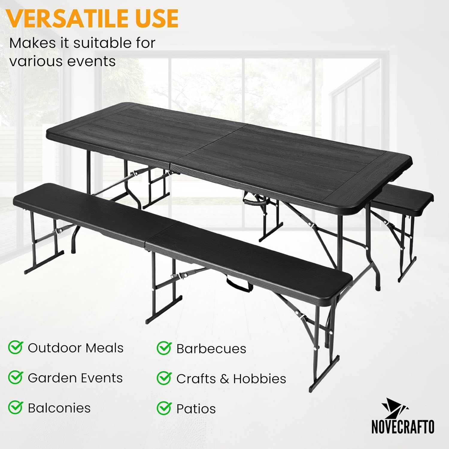 6ft Folding Table & Bench Set Portable Picnic Party BBQ Set