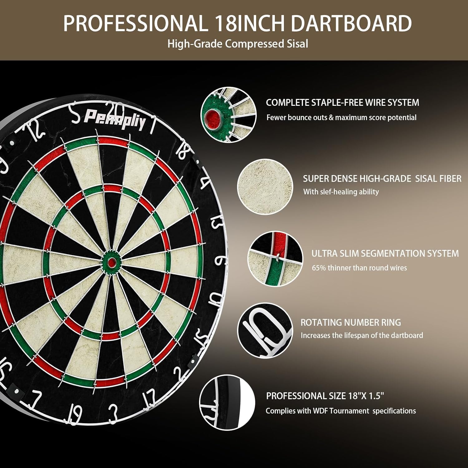 18in Bristle Dartboard Set Sisal Steel Tip Darts Professional Board