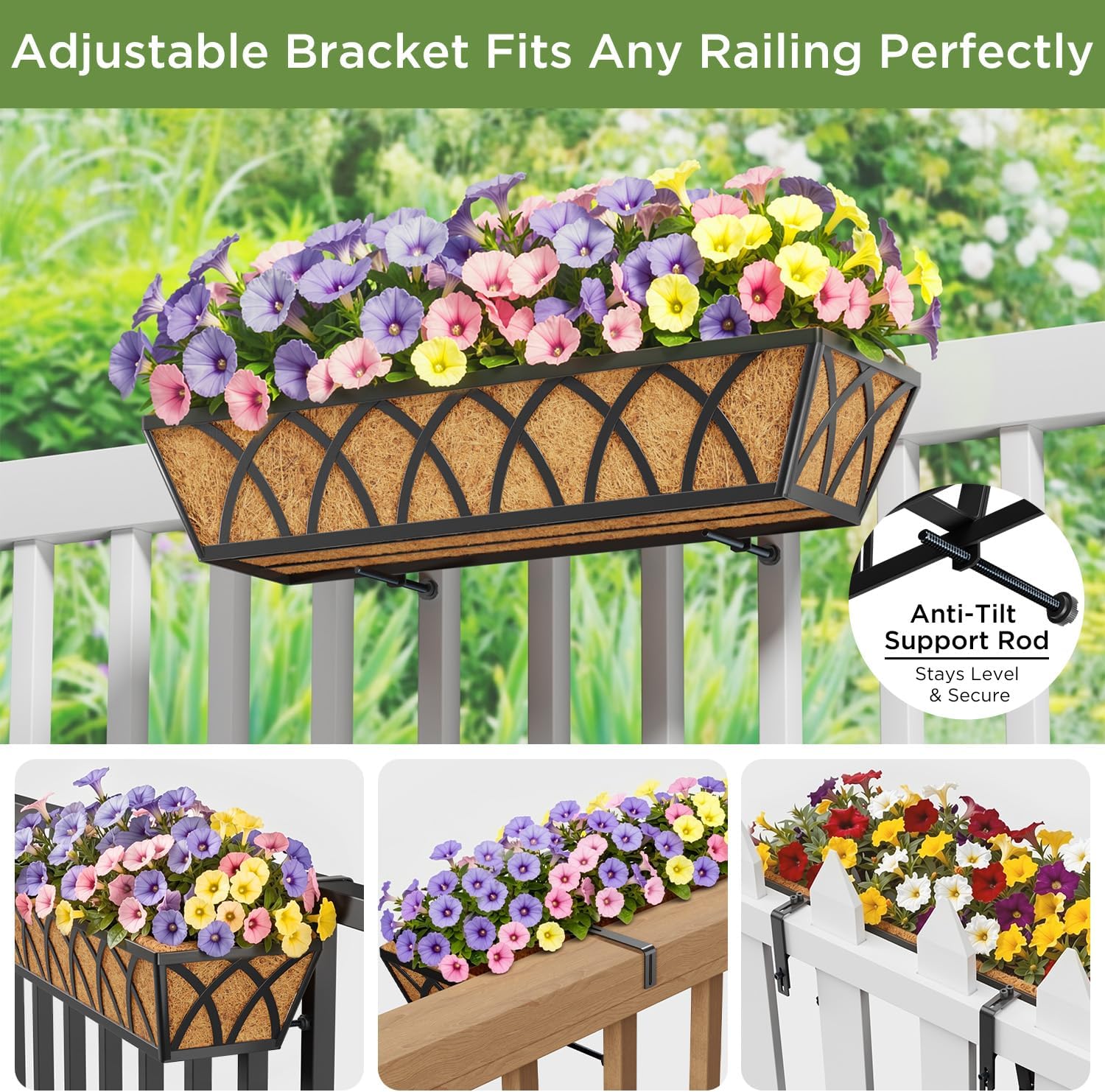 Window Box Planters 24in Set 6 Hanging Metal Trough Coco Liner
