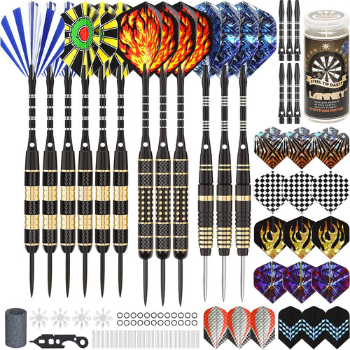 Steel Tip Darts Set 12 Pack 20g 24g 26g Brass Barrels Case Kit