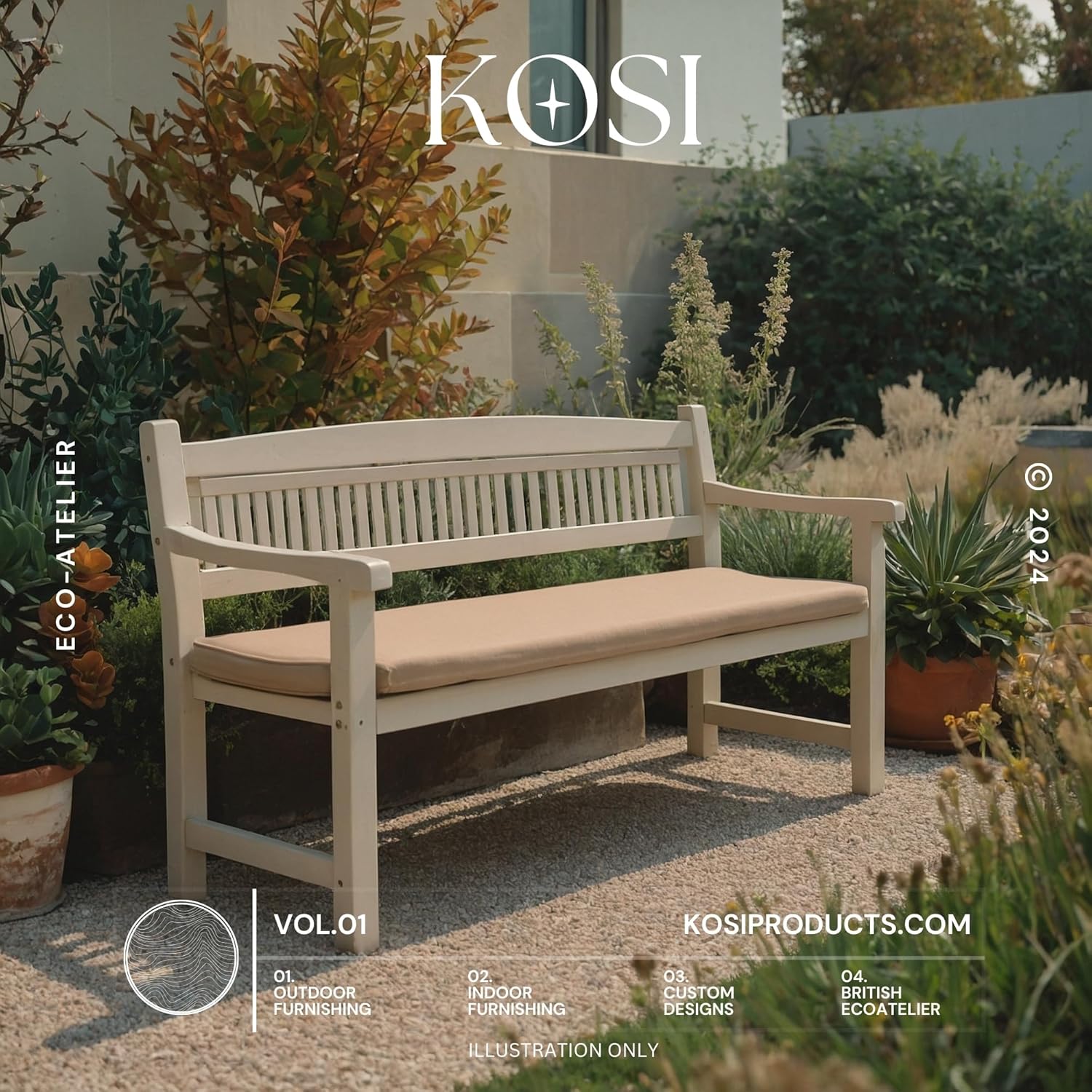 2 Seater Garden Bench Cushion 128x50cm Outdoor Seat Pad Beige