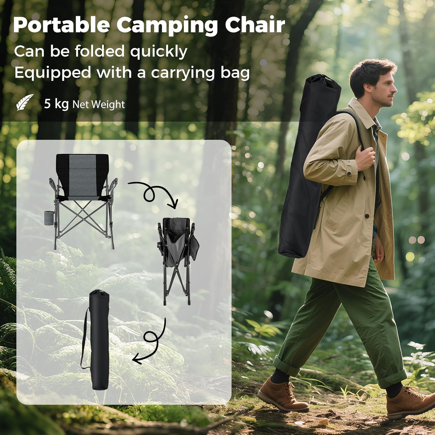 Folding Directors Camping Chair with Pocket Black