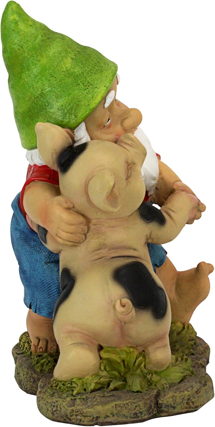 Happy Pig Gnome Statue Resin Garden Decor Outdoor Figurine