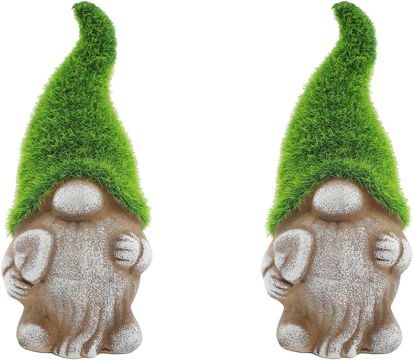 Set of 12 Garden Gnome Ornaments 7in Ceramic Stone Effect Flocked Hat