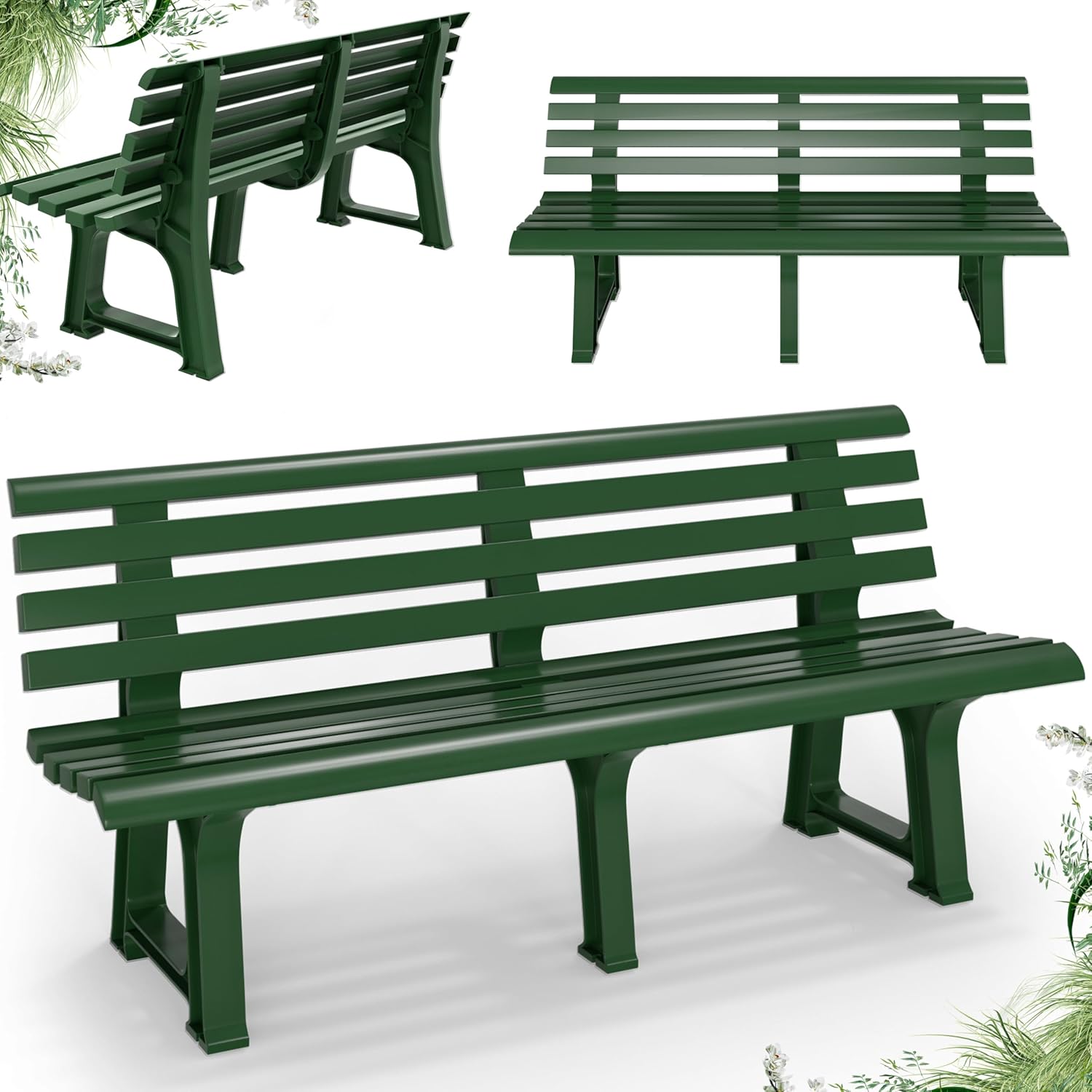 3 Seater Outdoor Plastic Garden Bench Patio Deck Seat Green