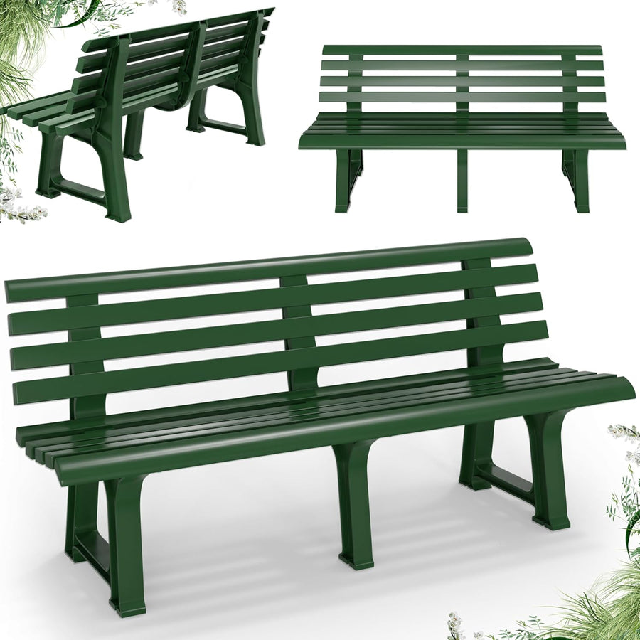 3 Seater Outdoor Plastic Garden Bench Patio Deck Seat Green