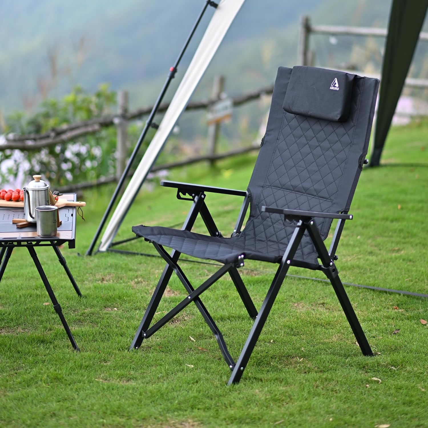 High Back Reclining Camping Chair 4 Position Black