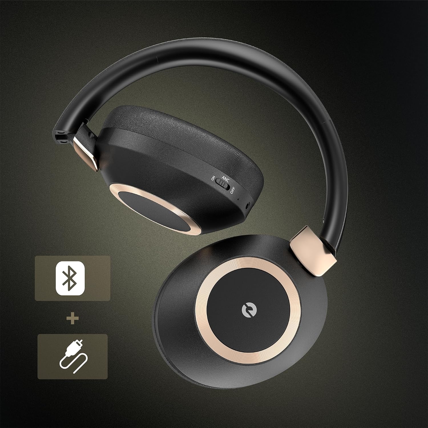 Wireless Noise Cancelling Over Ear Headphones 100Hr Battery Black