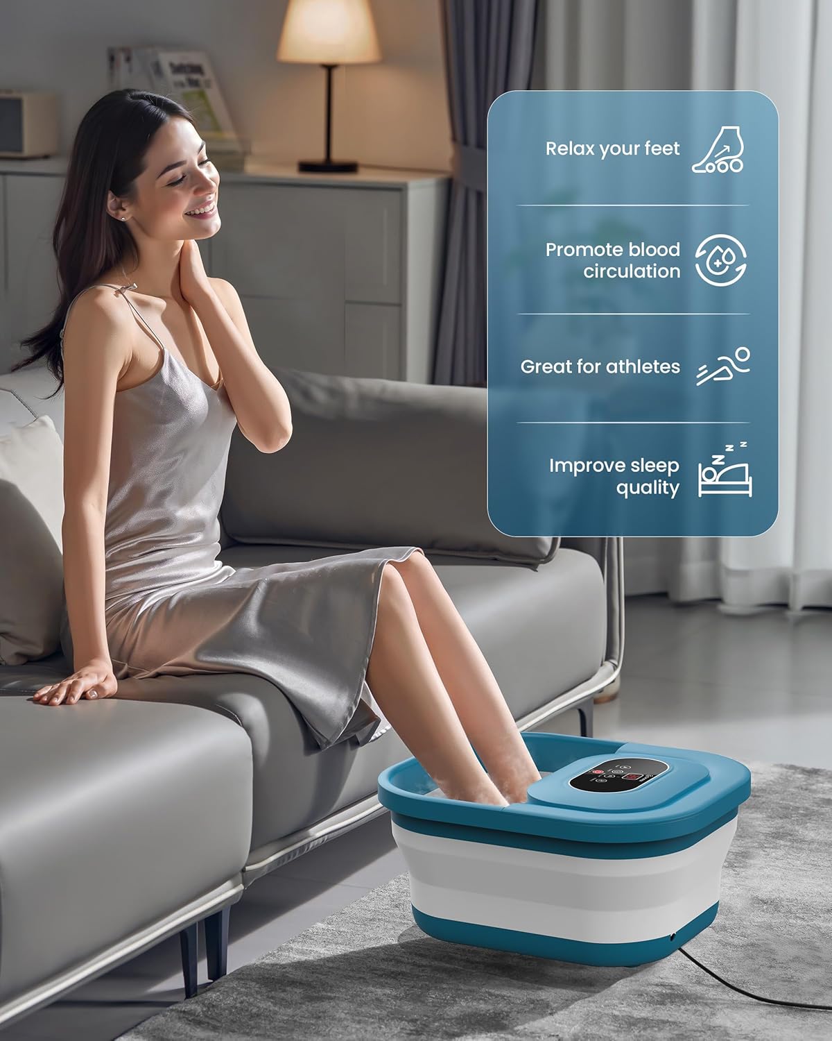 Foldable Heated Foot Spa Bath Bubble Massage Rollers Timer