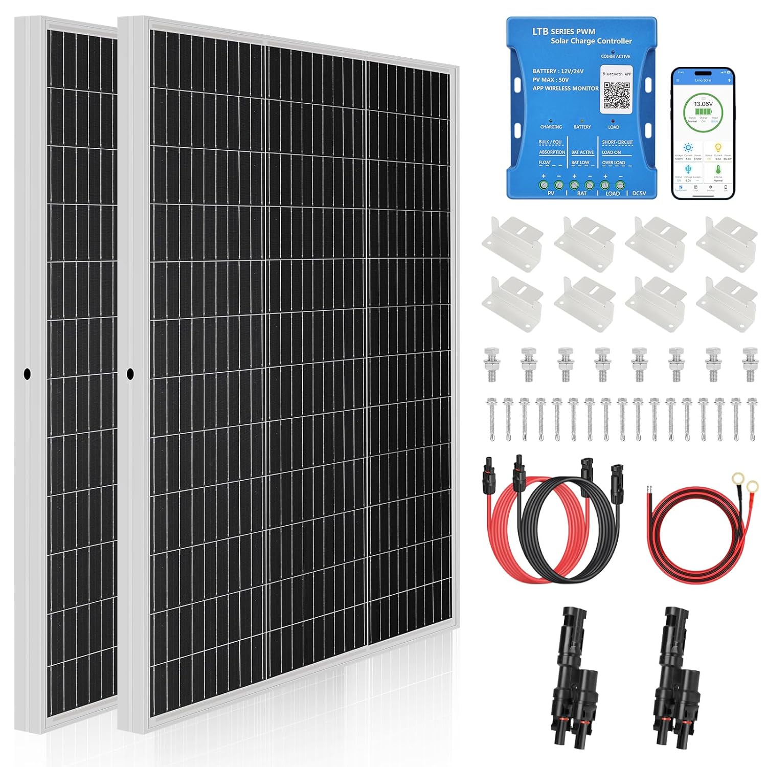 240W Solar Panel Kit 12V 24V Bluetooth Controller RV Boat Off Grid
