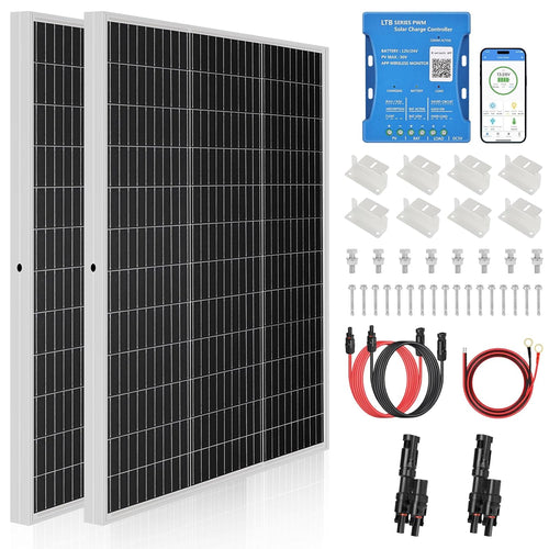 240W Solar Panel Kit 12V 24V Bluetooth Controller RV Boat Off Grid