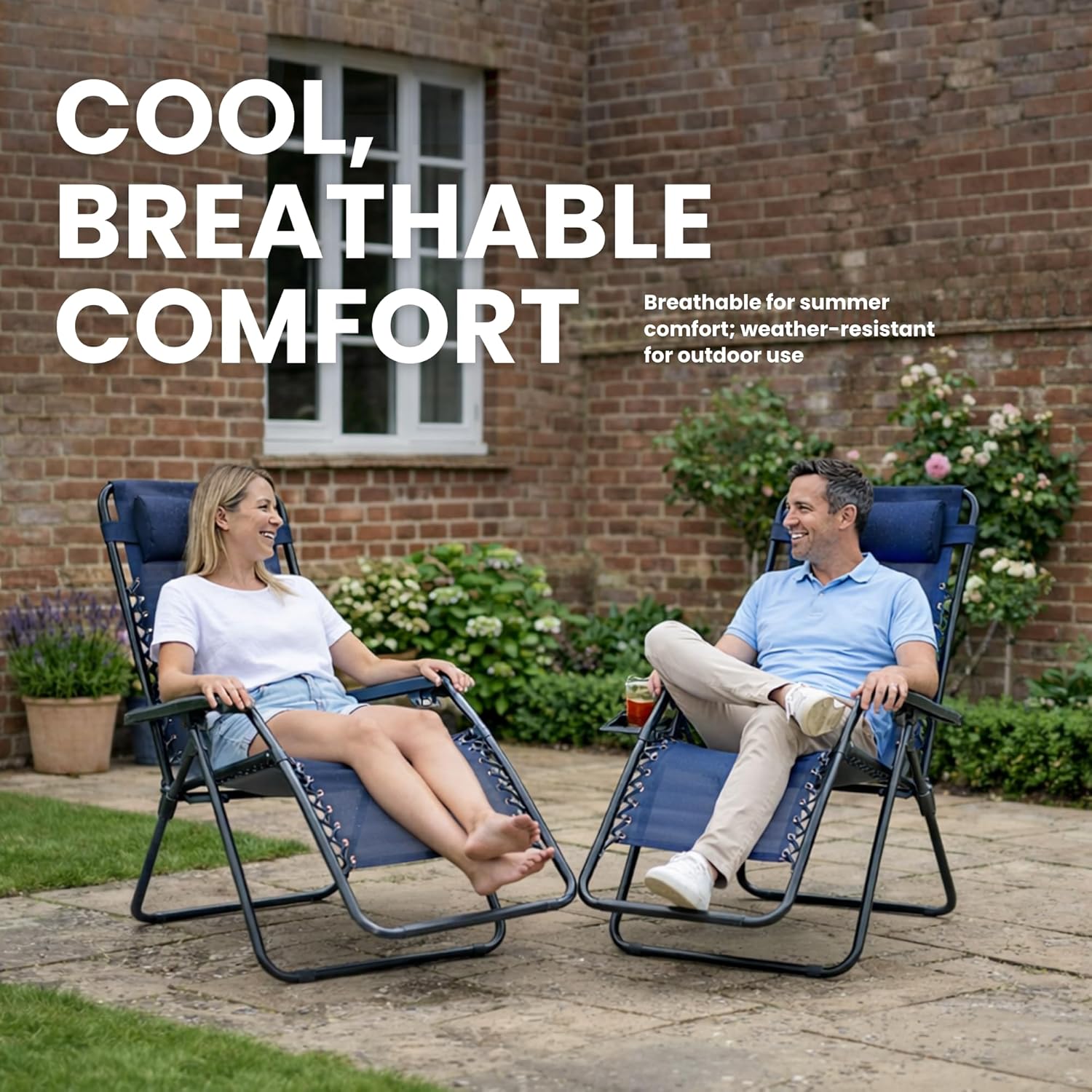 Zero Gravity Chairs Set of 2 Navy Reclining Sun Loungers
