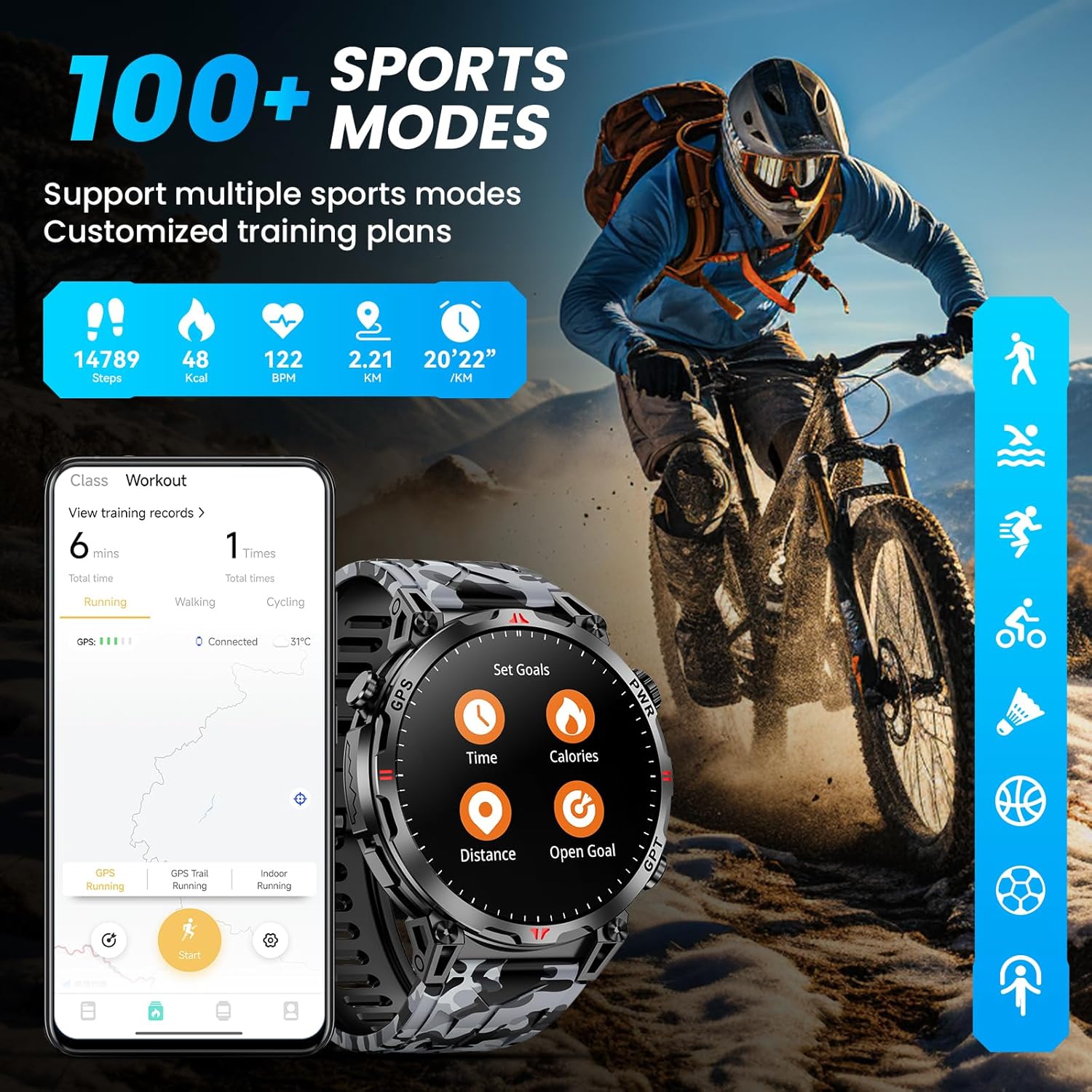 Military GPS Smart Watch AMOLED Bluetooth Call Compass Fitness Watch