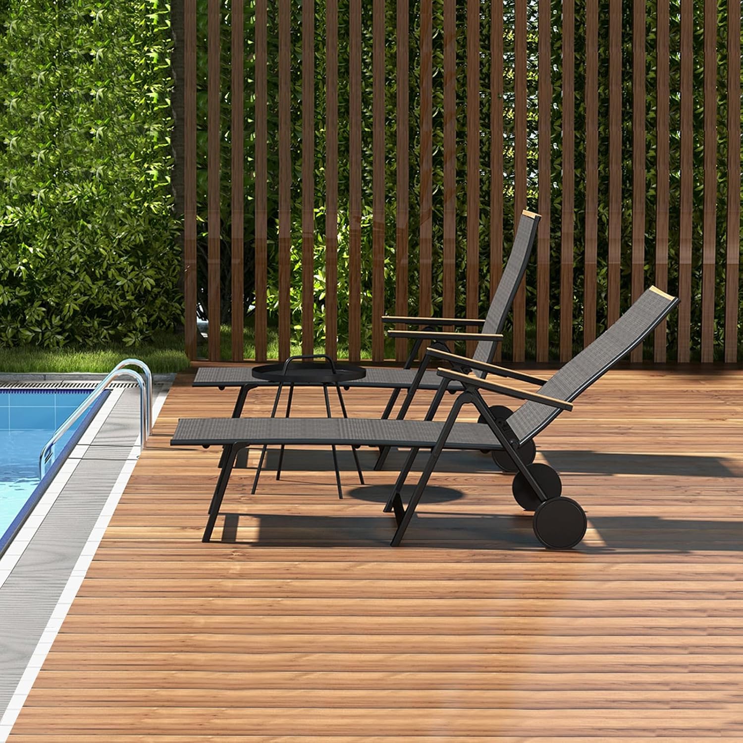 Folding Sun Lounger with Wheels 6 Position Aluminum Recliner