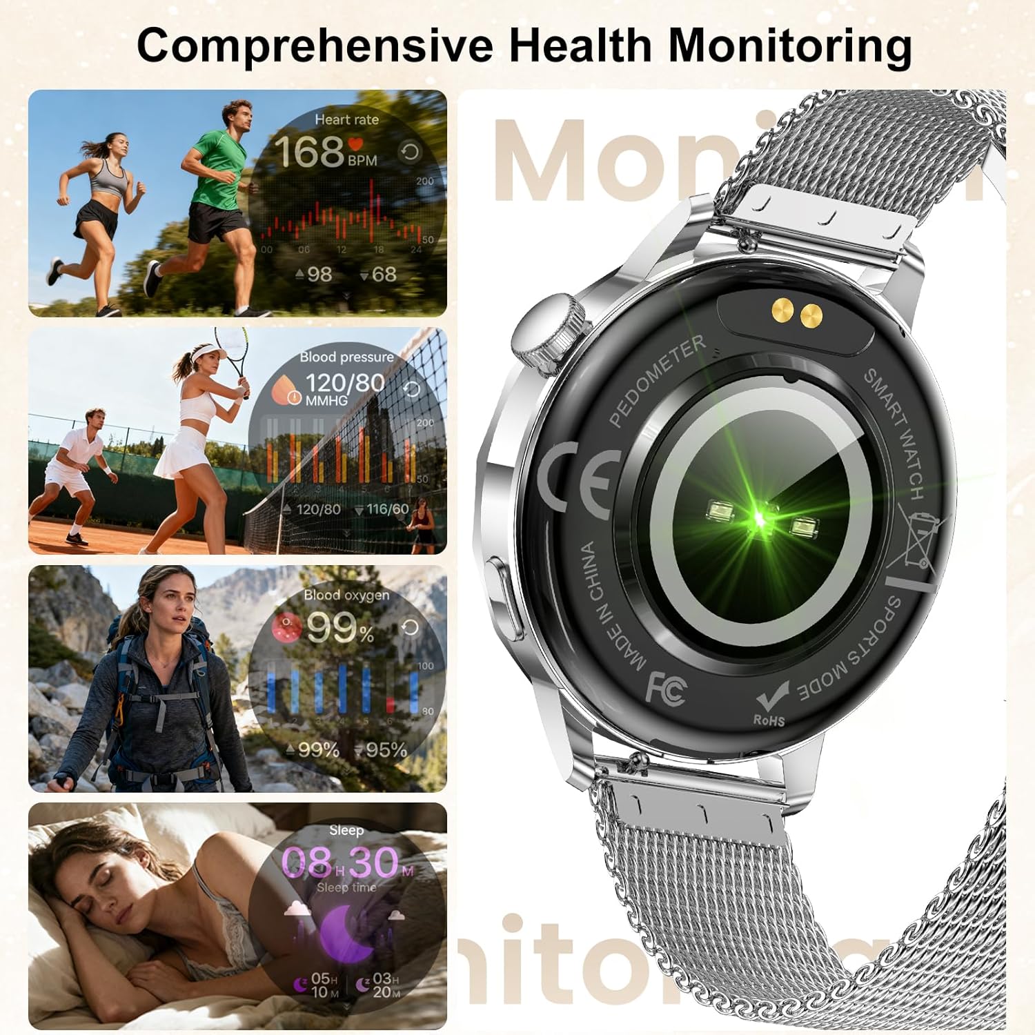 Ladies Smart Watch Call 110 Sports 2 Bands Silver