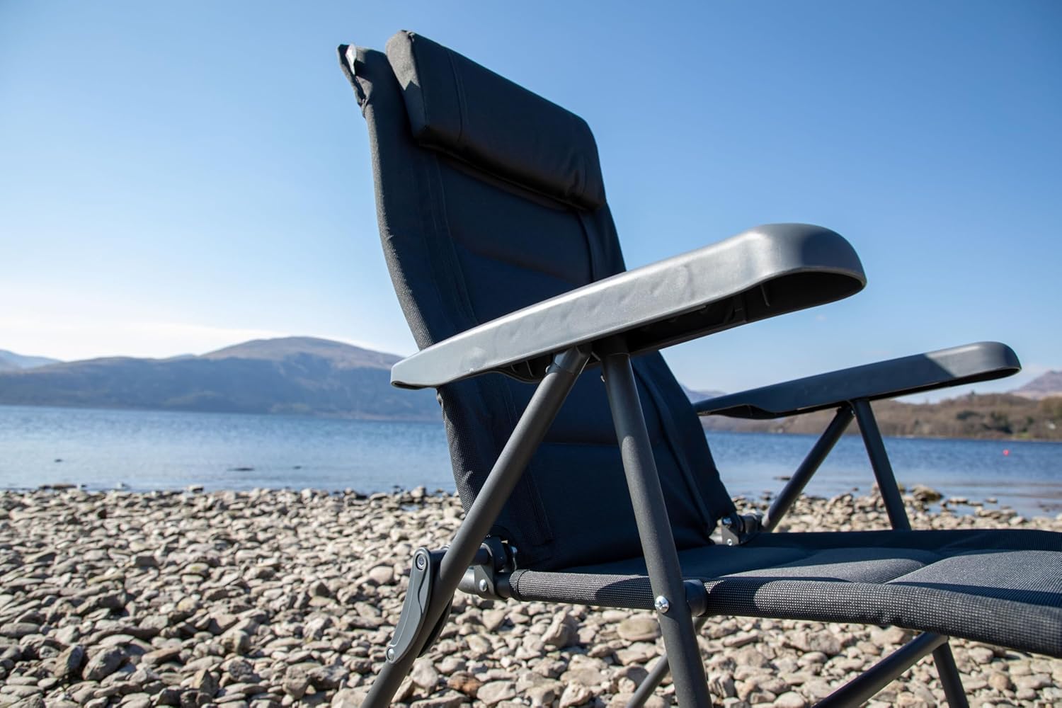 Black Reclining Camping Chair 7 Position Padded Lounger Seat