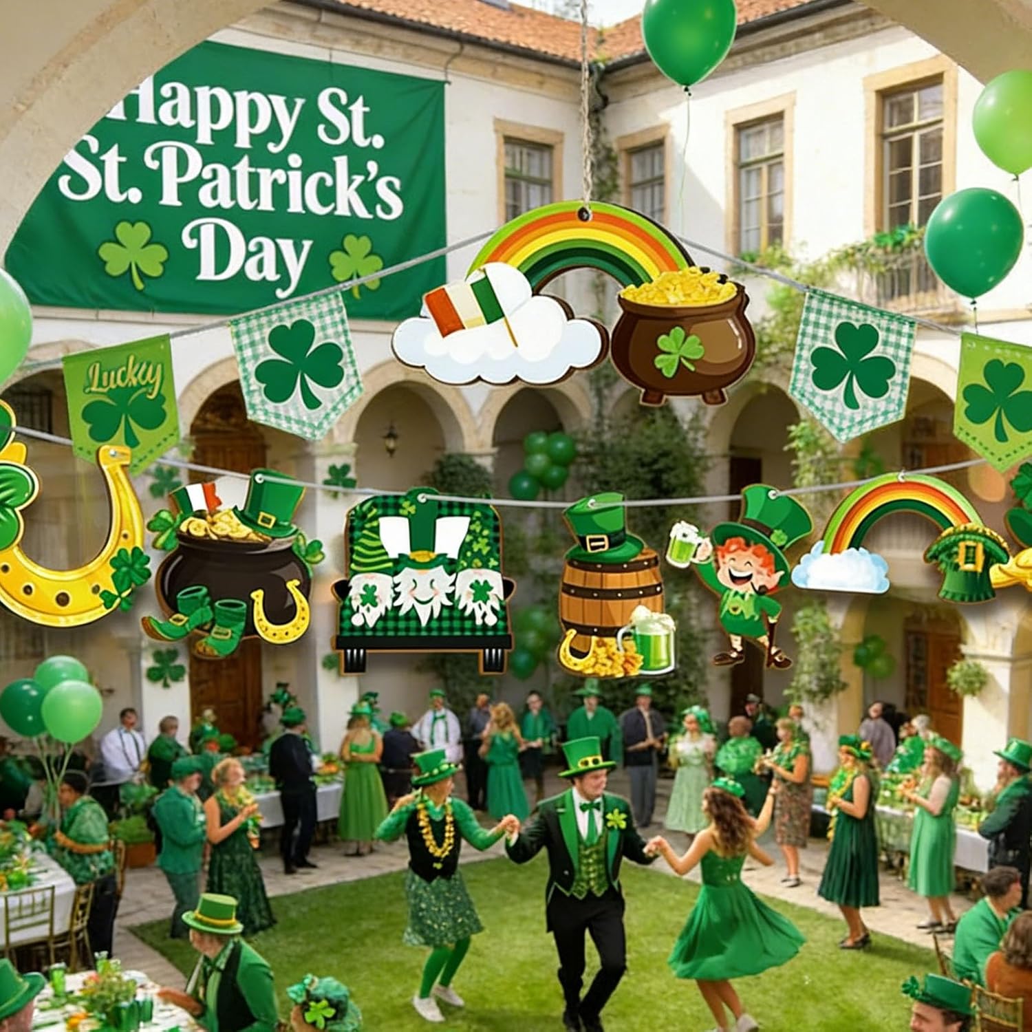 St Patricks Day Gnome Hanging Ornaments 36pcs Wooden Decor Set