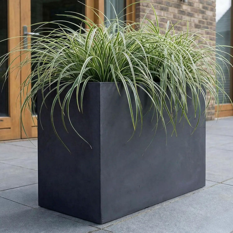60cm Large Trough Planter Dark Grey Stone Effect Outdoor Pot