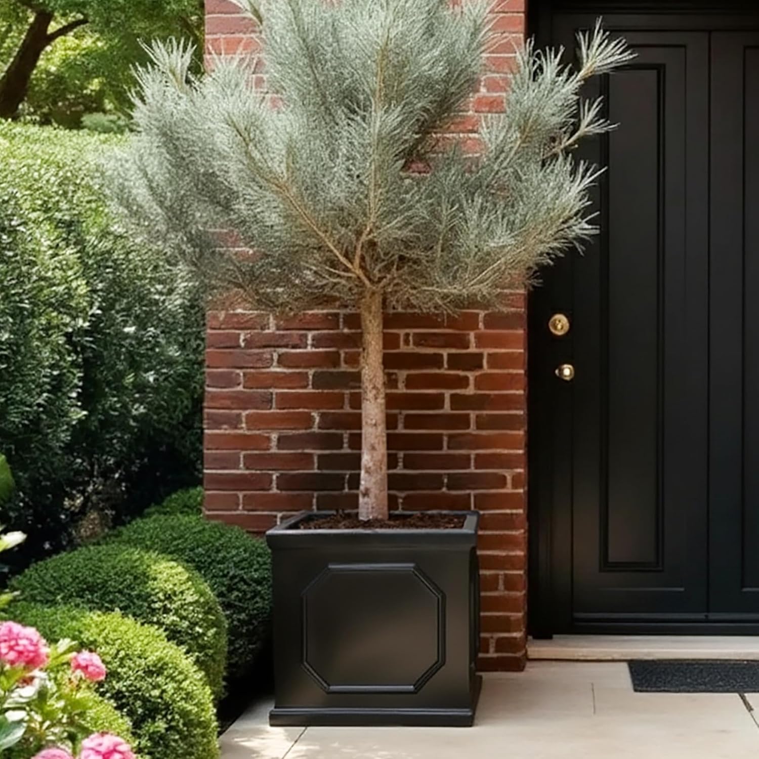 55cm Large Square Planter Dark Grey Faux Lead Tree Pot