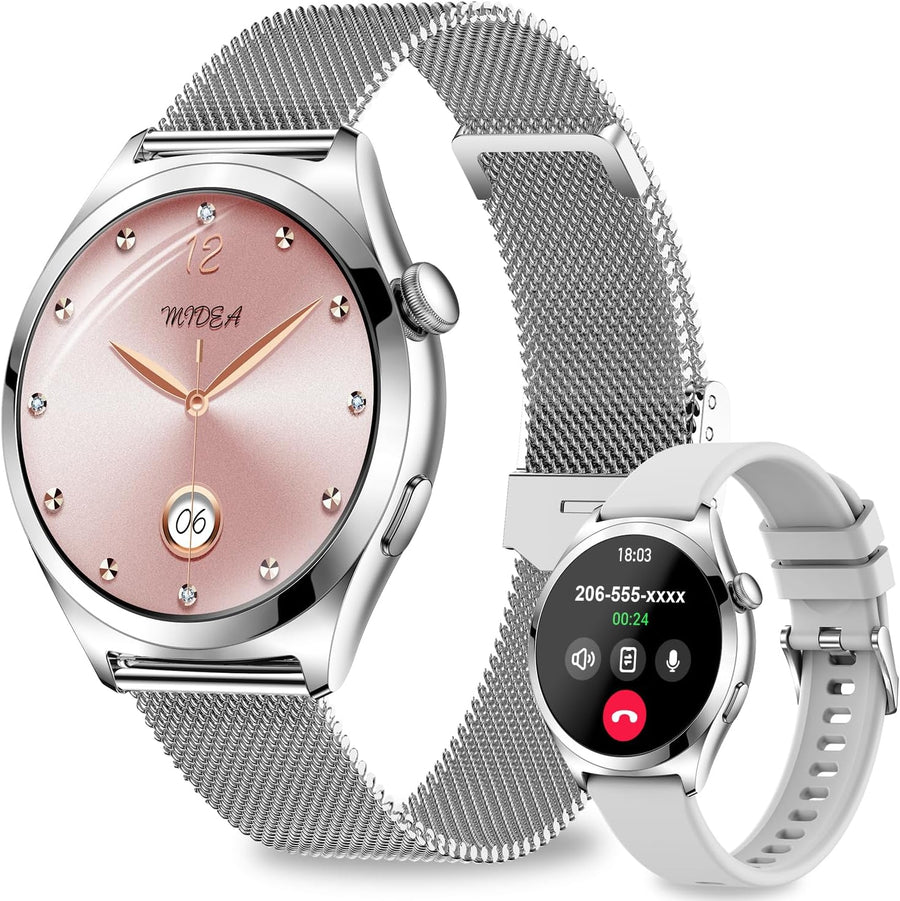 Silver Womens Smart Watch Bluetooth Calls Fitness
