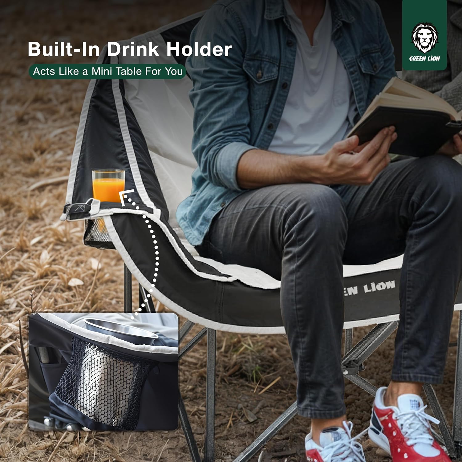 Portable Double Camping Chair Folding Loveseat Grey Black