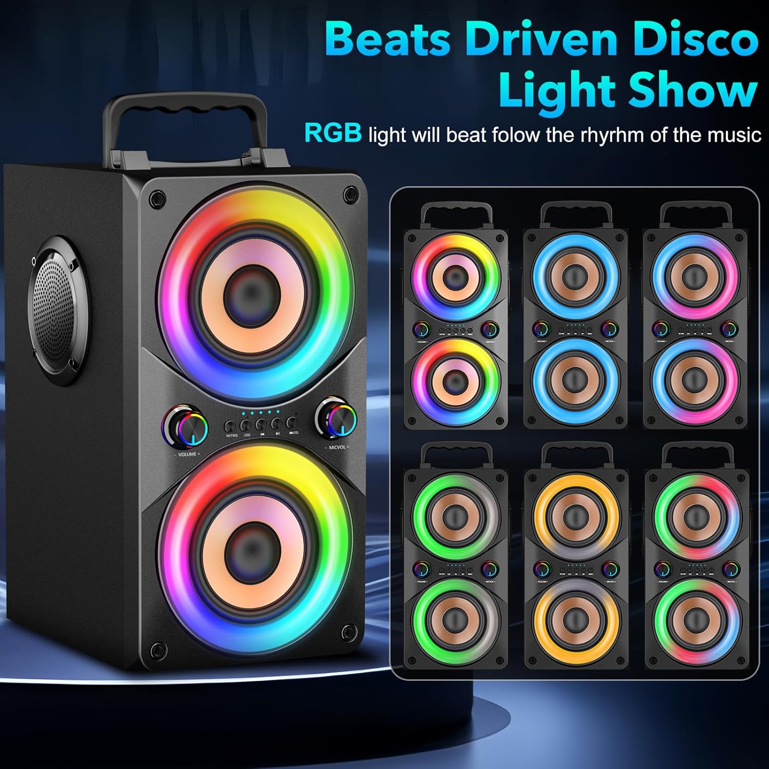 100W Bluetooth Speaker Portable Deep Bass Boombox LED TWS