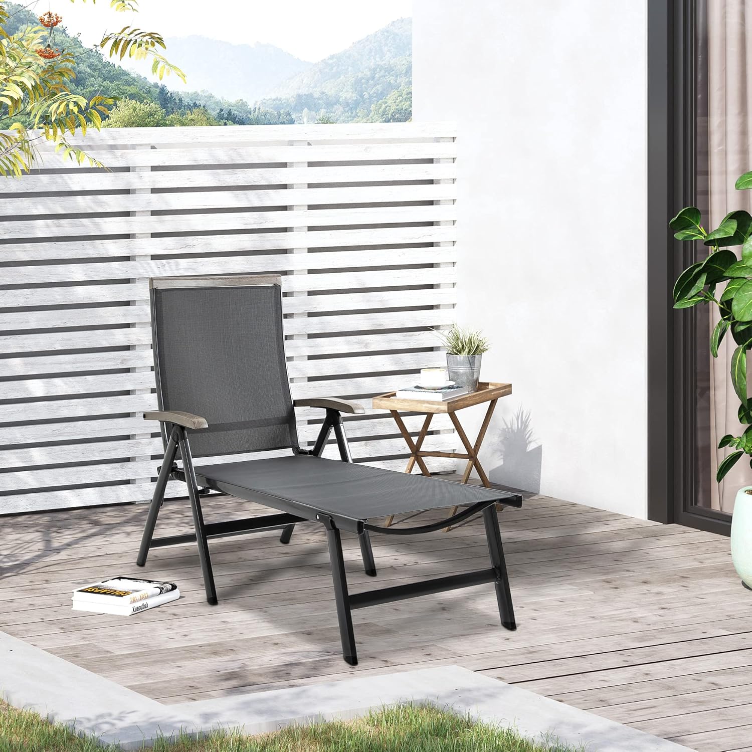 Folding Sun Lounger 5 Position Aluminium Recliner Grey