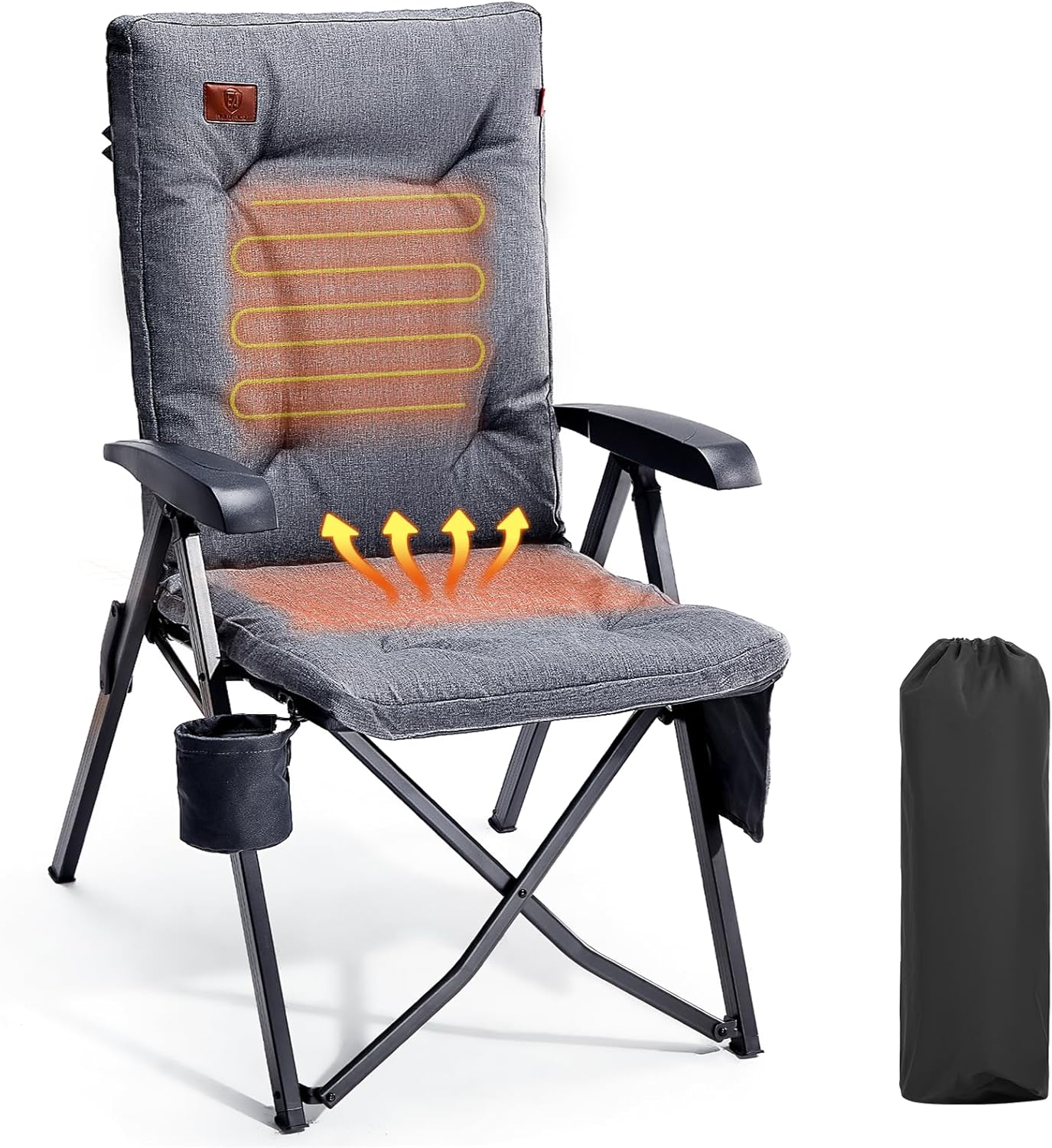 Heated Reclining Camping Chair 150kg High Back Padded