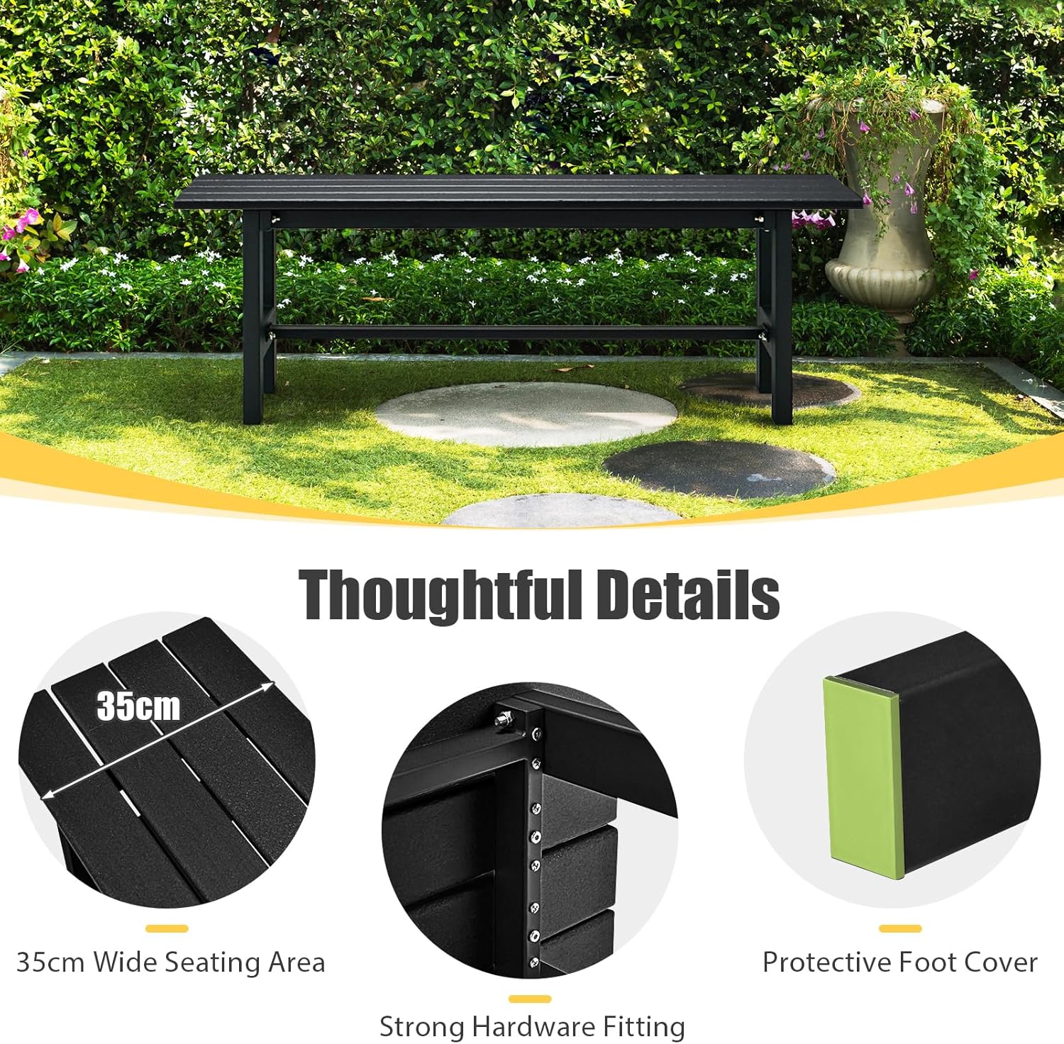2 Seater HDPE Garden Bench Metal Frame Outdoor Patio Seat