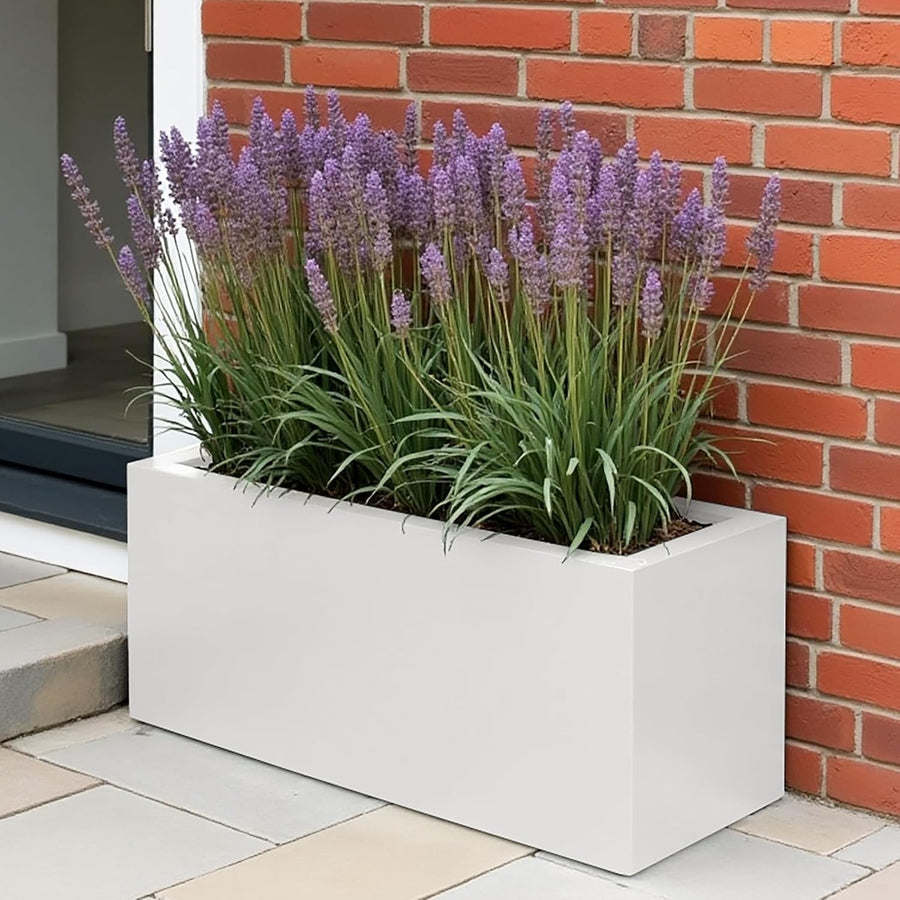 65cm White Trough Planter Stone Effect Garden Pot Rectangular