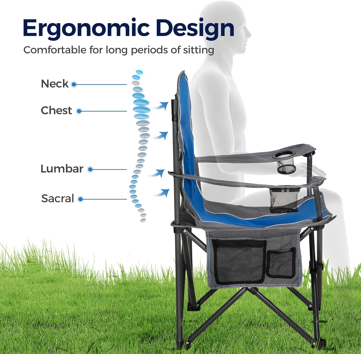 Oversized Folding Camping Chair High Back 160KG Portable Blue