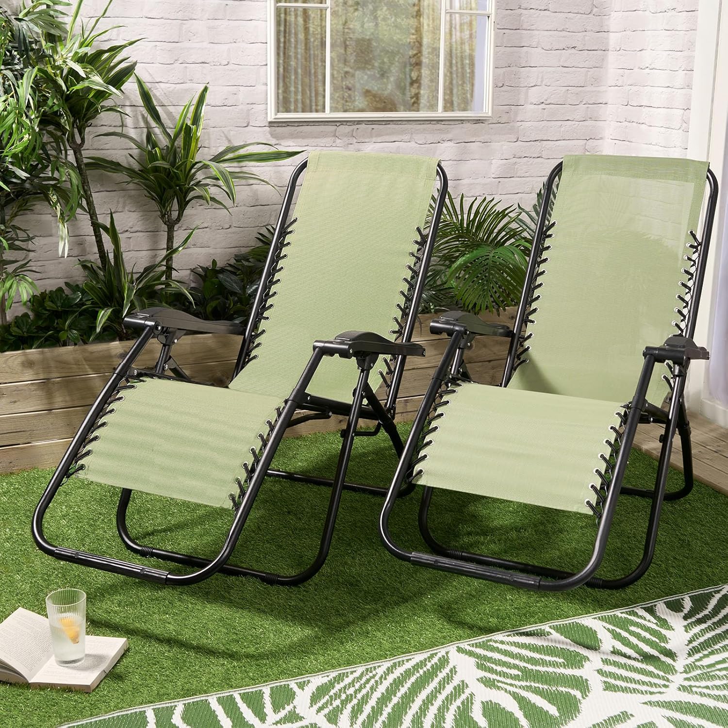 2 Zero Gravity Garden Recliner Chairs Sage Green Folding