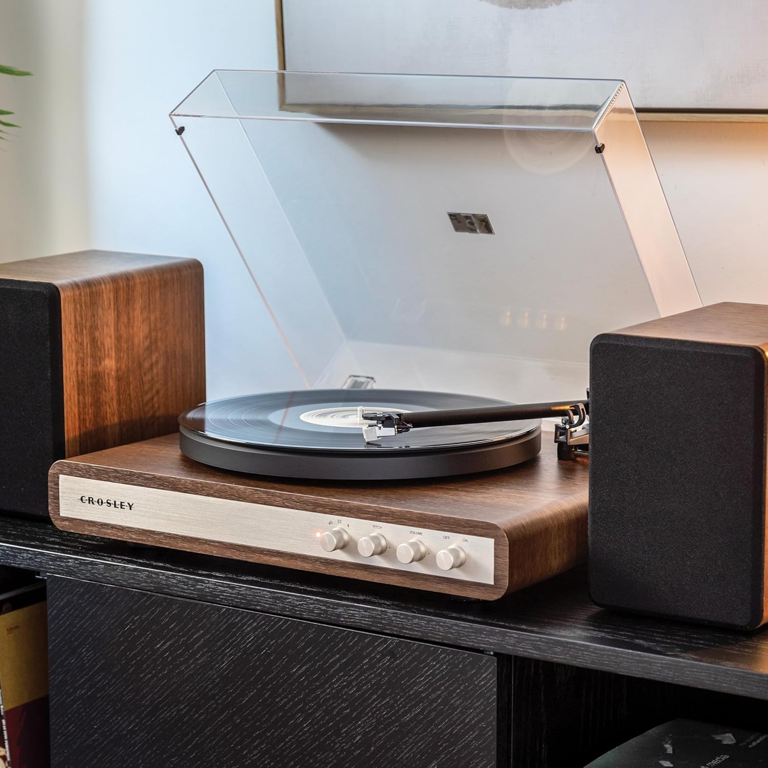 Bluetooth Vinyl Turntable with Speakers, 2-Speed Belt Drive & USB