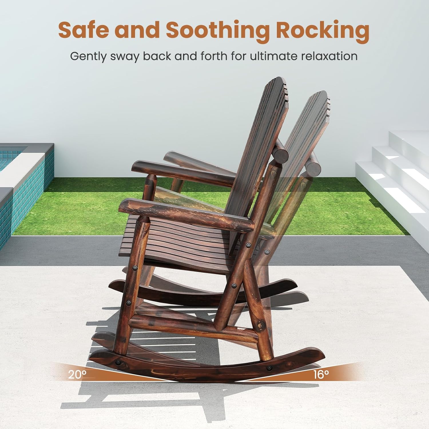 2 Person Wooden Adirondack Rocking Bench Patio Porch Chair