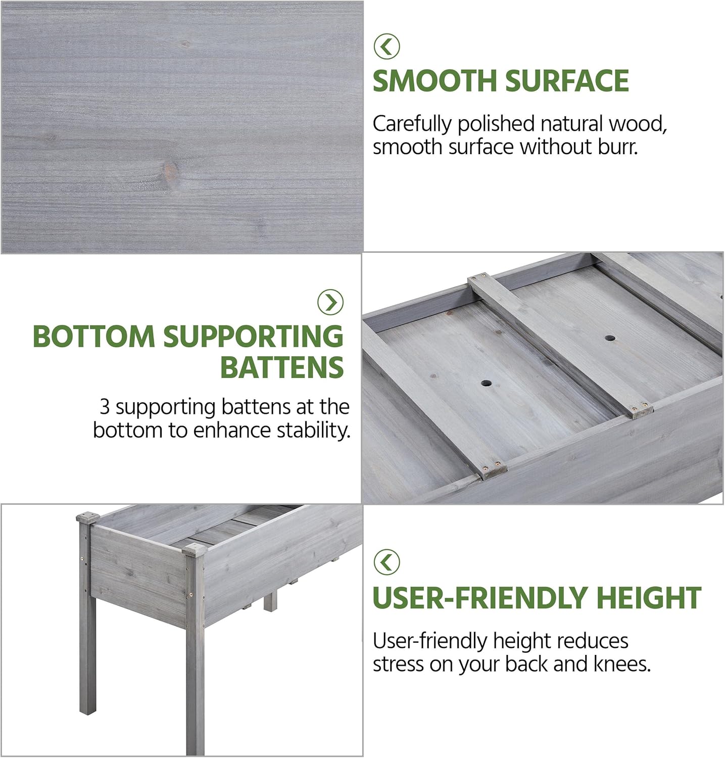 Raised Wooden Garden Bed Grey Elevated Planter Box 120cm