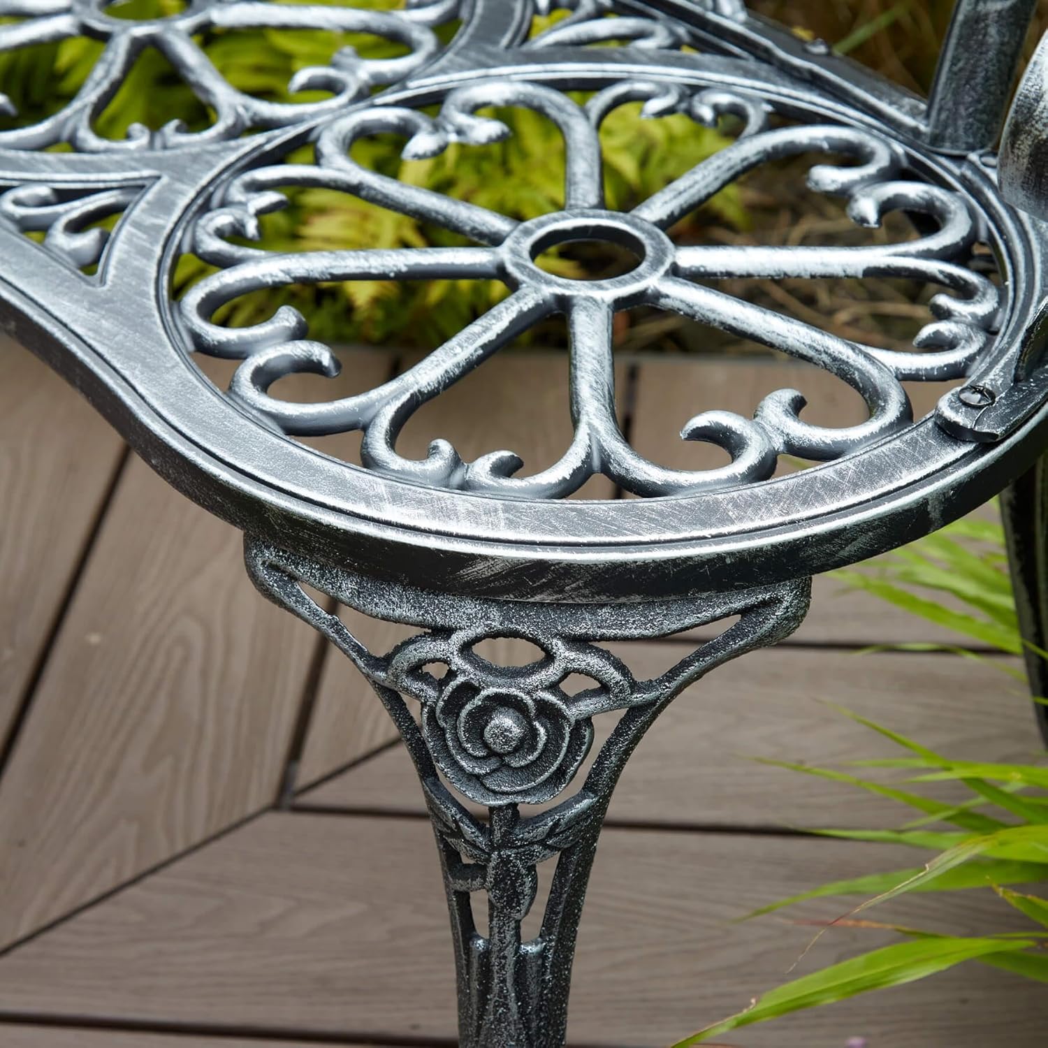 2 Seater Cast Iron Garden Bench Rose Back Patio Seat Grey